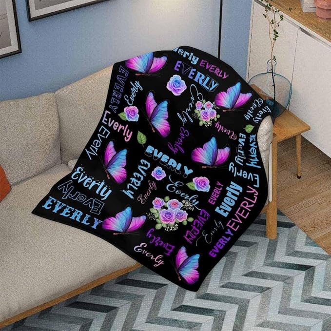 M YESCUSTOM Personalized Baby Blanket with Name, Black Butterfly Customized Blanket for Girls, Toddler, Newborn, Baby Shower, Christmas, Birthday