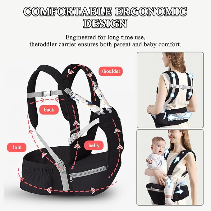 Baby Carrier with Hip Seat for Newborn to Toddler, 6-in-1 Ergonomic Infant Carrier for 0-36 Month Baby, All Positions Soft Breathable Mesh Wrap Carrier with Waist Stool, Baby Holder-Grey Print
