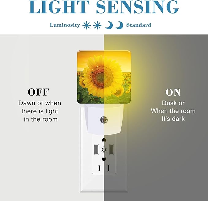 Plug in Night Lights Sunset Sunflower Field Nightlight Plug Into Wall Dusk to Dawn Sensor LED Night Light for Kid Girls Boys Women Men Room Decor, Hallway, Kitchen, Bathroom, Nursery, Stairs
