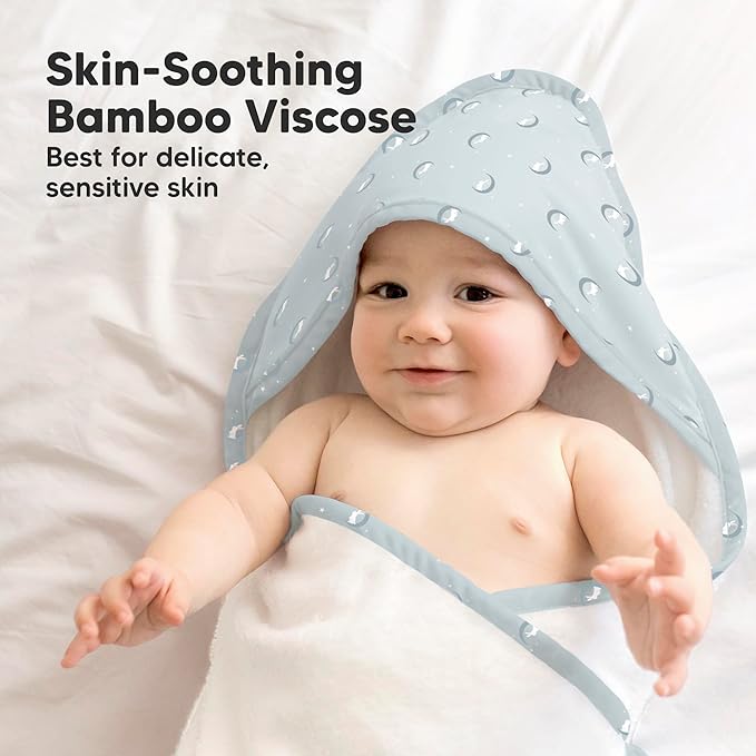KeaBabies Hooded Baby Towel for Newborn - Viscose Derived from Bamboo Large Baby Bath Towels with Hood for Boys, Girls, Toddler, Extra Absorbent & Soft Newborn Bath Essentials (Lunaris, Regular)