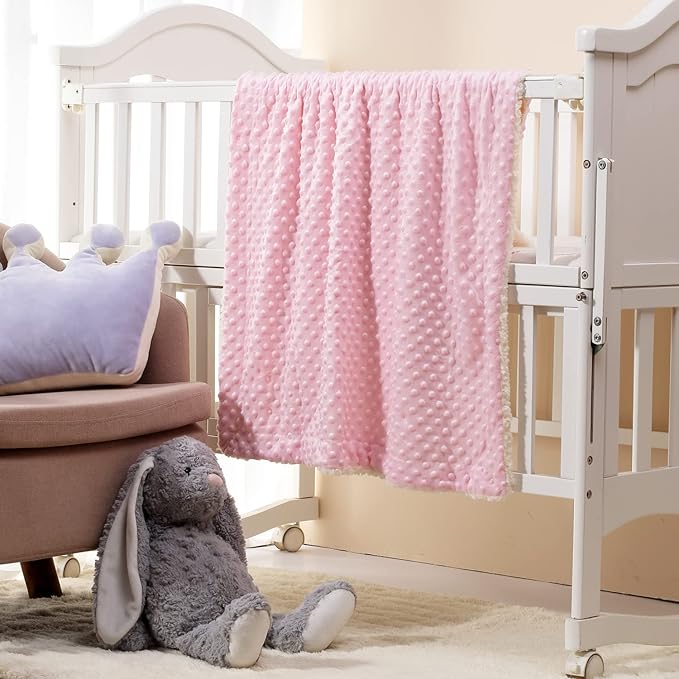 CREVENT Cozy Soft and Warm Sherpa Baby Blanket for Infant Toddler's Crib Cot Stroller Gift for Baby Girls All Season Use(30"X40" Pink Dot)