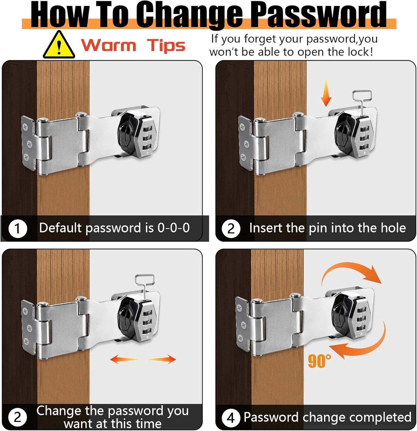 Double Hinge Cabinet Password Hasp Lock Zinc Alloy Cabinet Door Password Lock Password Rotary Hasp Lock 3 Digit Sliding Lockable Rotary Door Lock Hasp for Cabinets, Doors, Flip Barn Door (Silver)