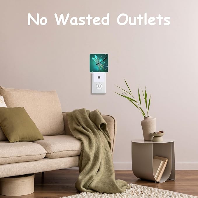 Fantasy Green Glowing Dragonfly Night Light Plug into Wall with Dusk to Dawn Sensor Energy Efficient LED Nightlight for Women Girls Boys Room Decor,Hallway,Kitchen,Bathroom,Nursery,Stairs