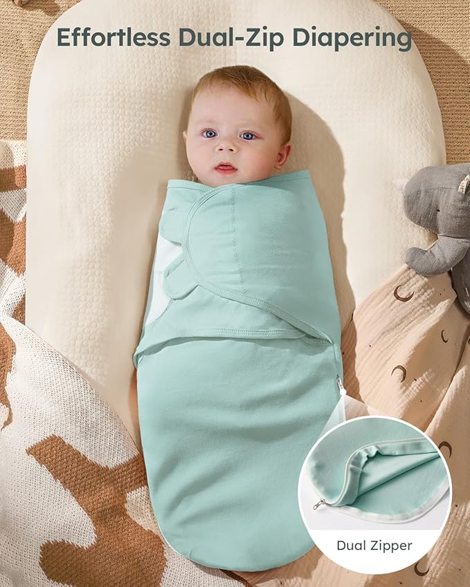 Baby Swaddles for Newborns with Zipper, 100% Cotton Newborn Swaddle Sack, 3 Pack Baby Swaddles 0-3 Months Swaddle Sleep Sack for Newborn Baby Boy Girl Green Excavator