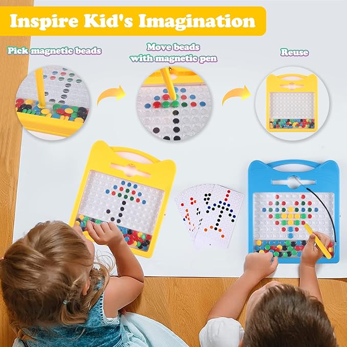Magnetic Drawing Board for Kids, Toddler Magnet Doodle Board with 2 Pens, Magnetic Dot Art, Fine Motor Skills Toys, Airplane Travel Essentials Toys for Boys Girls (Yellow Cat)
