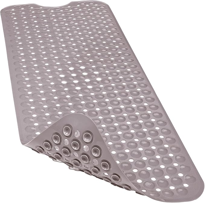 Linoows Bathtub and Shower Mats, 40x16 Inch Extra Large Non Slip Soft Bath Tub Mat with Suction Cups and Drain Holes for Bathroom Floor and Keep Tubs Clean, Machine Washable, Tan