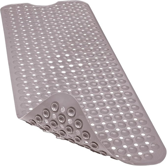 Linoows Bathtub and Shower Mats, 40x16 Inch Extra Large Non Slip Soft Bath Tub Mat with Suction Cups and Drain Holes for Bathroom Floor and Keep Tubs Clean, Machine Washable, Tan