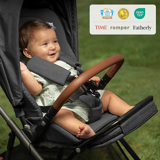 MAMAZING Air Lux Baby Stroller with Carbon Fiber Frame, One-Hand Fold & Reversible Seat, Magnetic 5-Pt Harness, Car Seat Adapter, 15.8lbs, Meteorite