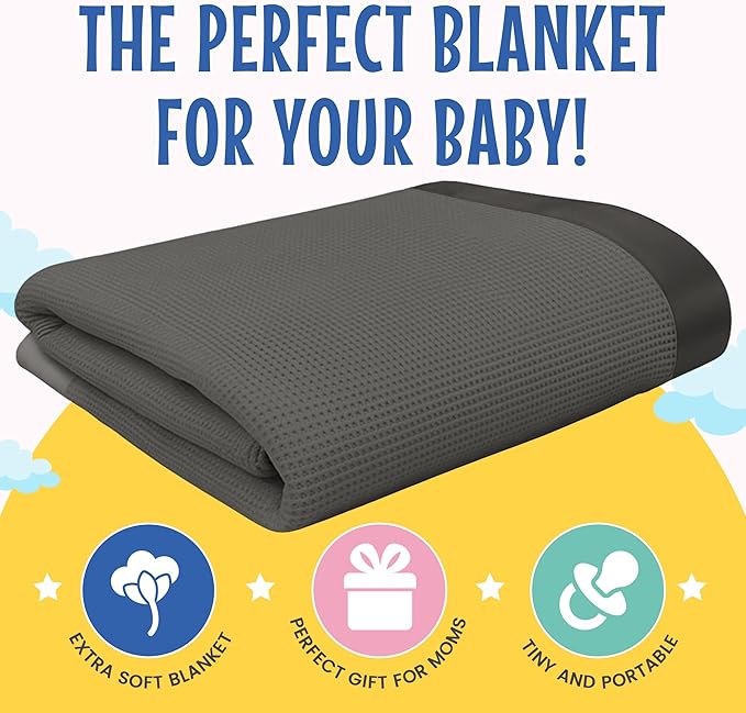Thermal Waffle Knit Baby Blanket - Soft Breathable Mini Blanket for Newborns and Infants - Toddler Blankey for Strollers, Travel, Naptime, Nursery and More - 18" x 20" (Gray, Satin Trim)
