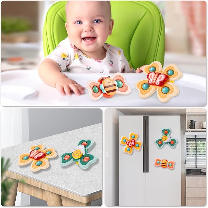 TOHIBEE 3PCS Spinner Toys for 1-3 Year Old Boys & Girls - Suction Cup Spinning Toys for Toddlers & Babies 12-18 Months - First Birthday Gifts
