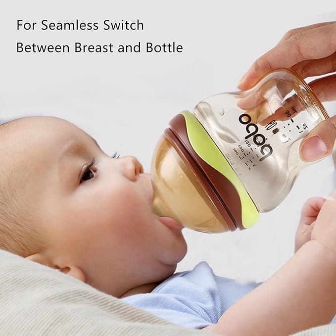 YOHKOH Baby Bottles - Newborn Wide Neck Baby Bottles with Slow Flow Breast-Like Nipple, PPSU Anti-Colic Bottles Breastfeeding System (Green, 6oz (Pack of 4))