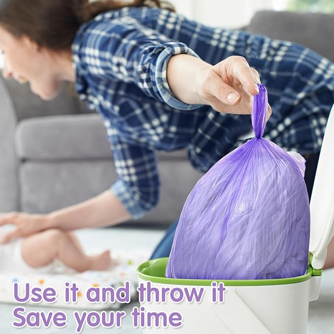 Honoson 1200 Count Baby Disposable Diaper Bags Scented Diaper Sacks with Tie Handle Disposal Baby Poop Trash Bags Waste Sacks Refill (Purple)