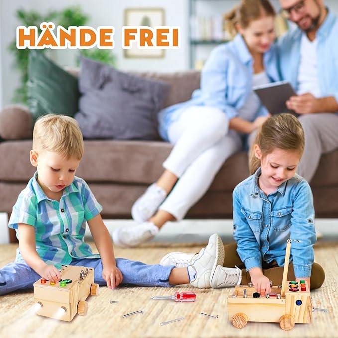 Busy Board,Montessori Screwdriver Board Set for 2-6 Years Old,Montessori Busy Board with LED Light,Wooden Sensory Toys for Boys & Girls,Christmas & Birthday Gift