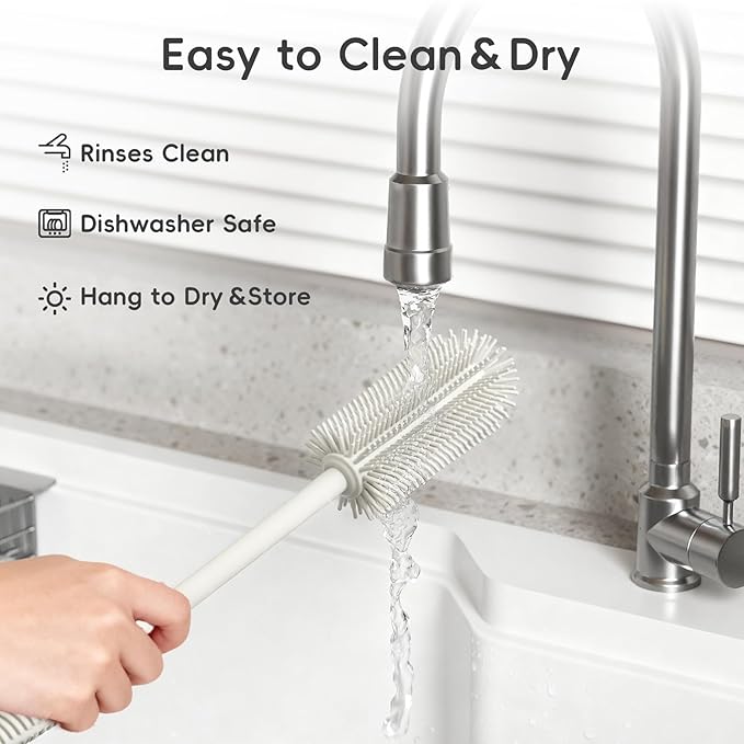 Silicone Cleaning Brush Kit,Water Bottle and Straw Cleaner Brush Set for Tumbler,Baby Bottle,Breast Pump Part,Nipple,Sippy Cup,Glass,Dishwasher Safe,BPA Free,3 Pcs