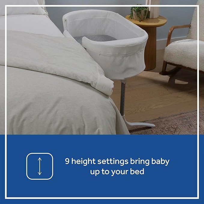 SEALY BABY Airy Dreams, Breathable, Portable Bedside Bassinet Sleeper, 2-in-1, Newborn Room Sharing, Adjustable Height, 9 Settings, Storage Pocket, Drop Down Panel