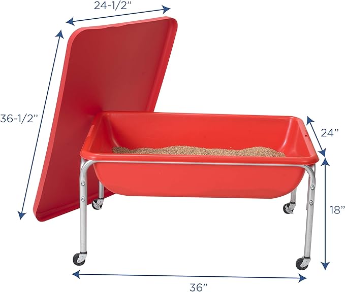 Children's Factory Medium Sensory Table and Lid – 18″ Height, Sandbox with Lid, Water Table for Kids, Red