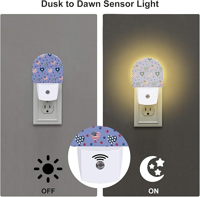 USA Flag Balloons and Stars Night Light Plug into Wall, American Patriotic Flag Dusk to Dawn Night Light Plug in,0.5w Energy Saving Sleep Friendly NightLight for Kids Boys Girls Home Decor