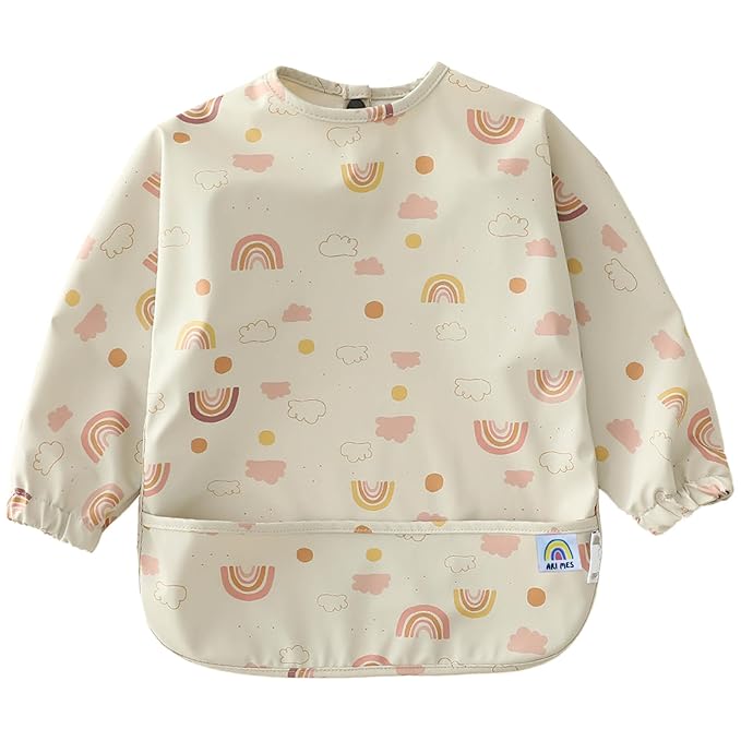 ARI MES Long Sleeves Waterproof Baby Bibs for Eating - Rainbow, Medium- Wearable, Coverall for Toddler, Long Sleeve Bib, Smock Apron for Feeding - Applicable for 6-72 Months