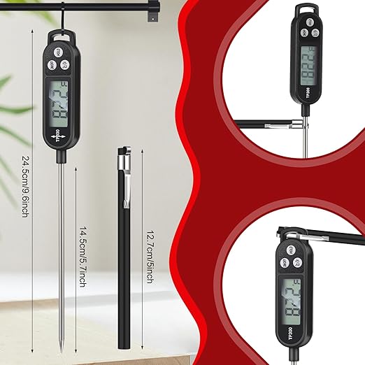 12 Pcs Meat Food Thermometer Food with Probe Water Liquid Instant Read Digital Thermometer Kitchen Cooking Supplies for Cooking BBQ Milk Yogurt (Black)