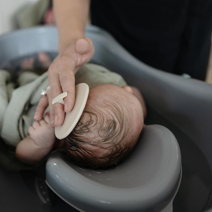 mushie Baby Bath Cradle Cap Brush | Soft Silicone Bristles for Dry Skin, Eczema, & Cradle Cap Treatment | 2-Pack (Blush/Shifting Sand)