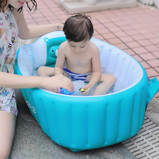 Inflatable Baby Bath Tub Portable Foldable Travel Mini Swimming Pool Helps Infants to Toddler Tub (Blue)