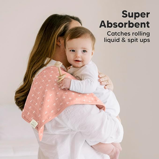 5-Pack Cotton Muslin Burp Cloths Baby Girls, Boys - Soft & Absorbent Spit Up Burp Rags, Large Muslin Towel, Cotton Wash Cloths for Babies, Newborn, Infant, No Shrink, Durable, Neutral (Bloom)