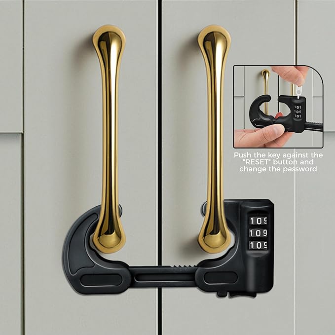 4 Pack Cabinet Locks with Combination Baby Proof Cabinet Door Lock Multifunctional Adjustable Child Safety Lock Knobs Door Lock for Home Refrigerator Doors Cabinet Knobs Double-Door Cabinet (Black)