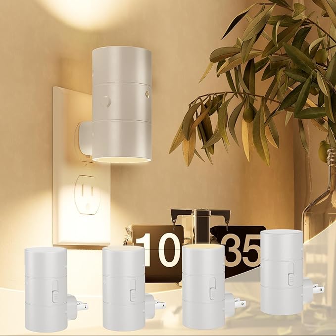 NIORSUN Night Lights Plug into Wall, Dimmable with 3 Color Modes & Auto On/Off Sensor, Ultra-Slim Nightlight for Hallway, Bathroom, Bedroom, Nursery, Kitchen (4 Pack, White)