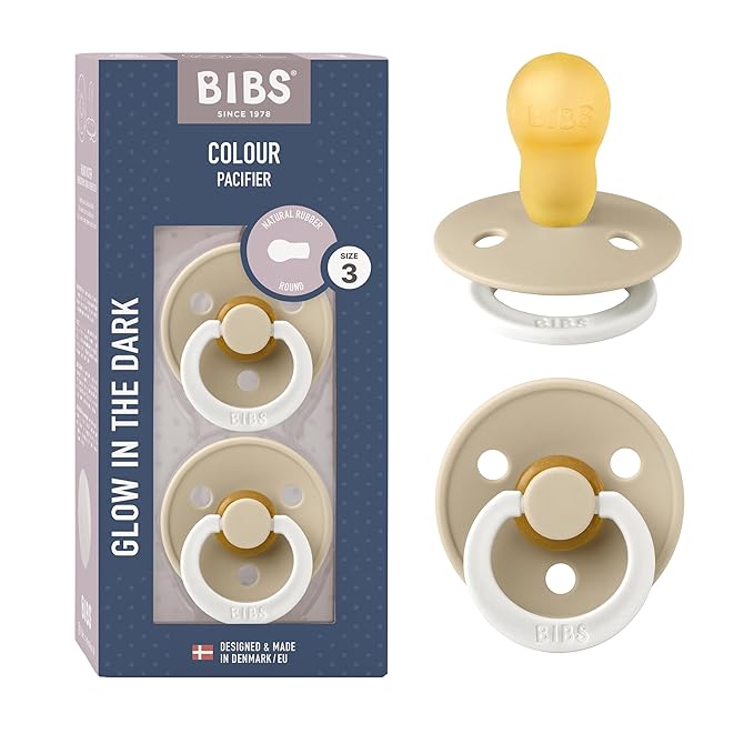 BIBS Pacifiers Colour Collection | Natural Rubber Baby Pacifier | Round Nipple | Set of 2 BPA-Free Soothers | Made in Denmark | 18+ Months (Pack of 2) | Vanilla Night