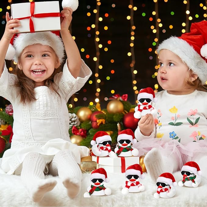 Syhood 24 Sets Christmas Mini Rubber Duck Bulk with Sunglasses Scarf Hats and Adhesive Dots Duckies Bath Toy Xmas Decor for Christmas Winter Gift Cruise Birthday Party (Xmas Hat)