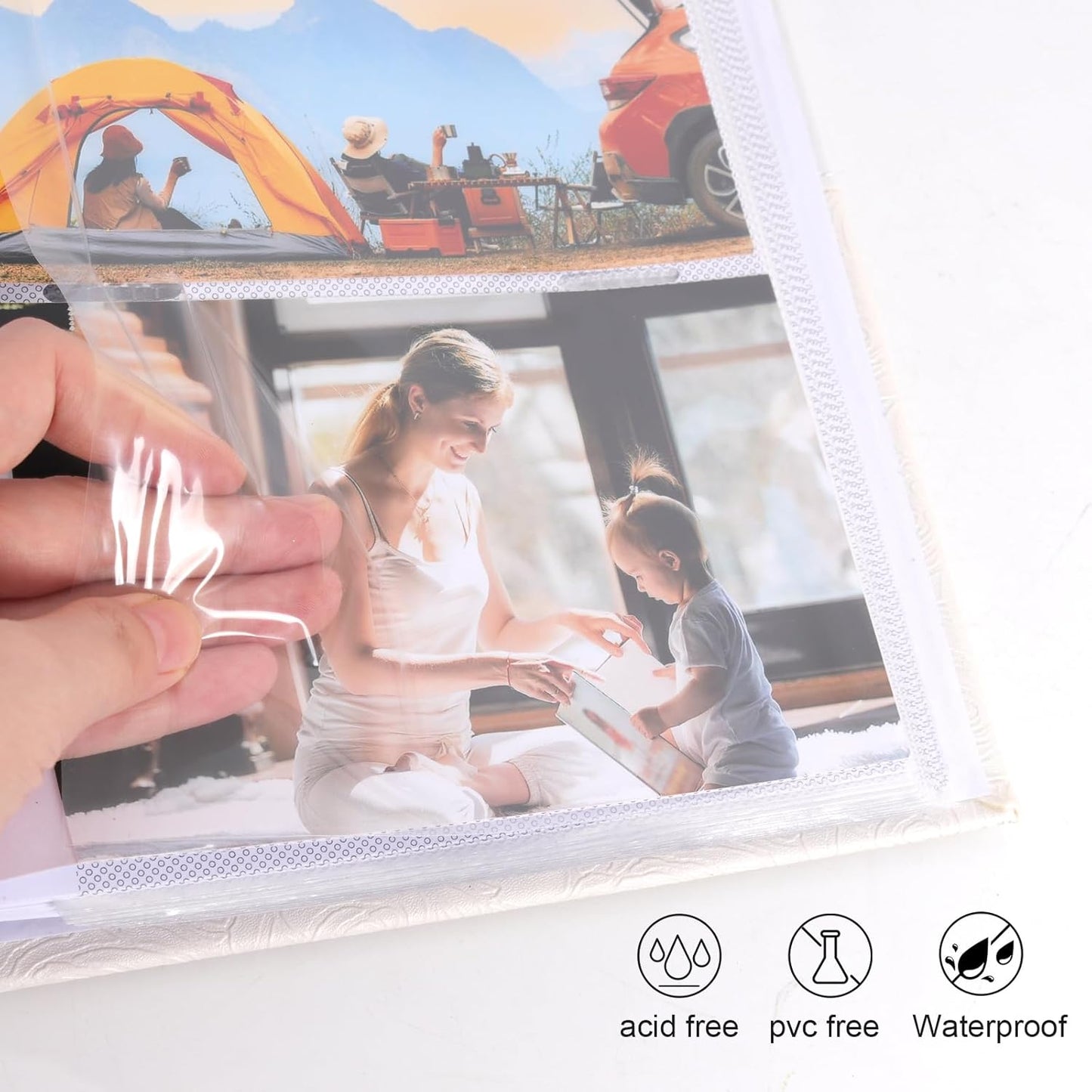 RECUTMS Photo Album with Writing Space 4x6 300 Pockets Photo Book,Leather Cover Picture Album with Memo Areas for Wedding Anniversary Family Baby Couple Valentines Graduation Travel (White)