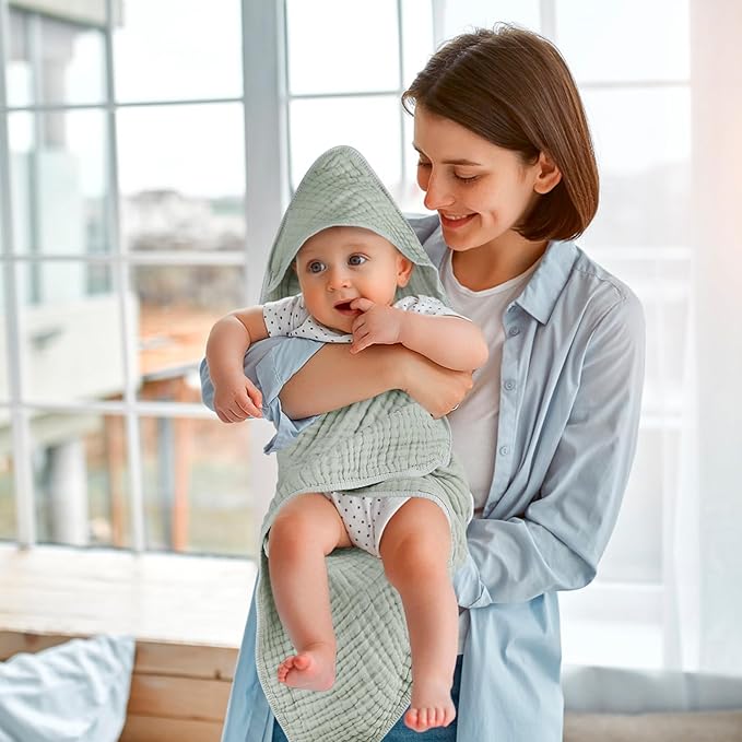 Accmor 2 Pack Hooded Baby Towels, 100% Muslin Cotton Bath Towel for Babies, Newborn, Infant and Toddler, Absorbent Soft Baby Bath Towel with Hood, Boy and Girl Bath Essentials