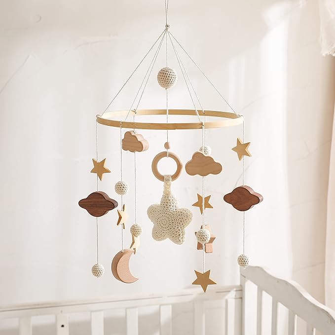 let's make Baby Crib Mobile for Boys Girls| Boho Nursery Mobile| Gender Neutral Hand-Crocheted Mobile| Ceiling Mobile - Stars, Clouds, Moon