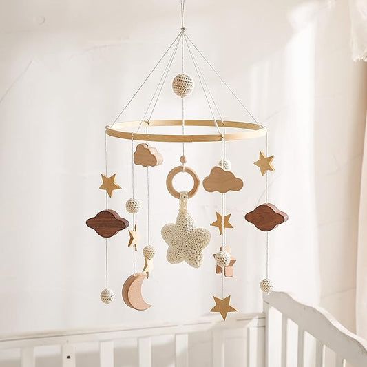 let's make Baby Crib Mobile for Boys Girls| Boho Nursery Mobile| Gender Neutral Hand-Crocheted Mobile| Ceiling Mobile - Stars, Clouds, Moon
