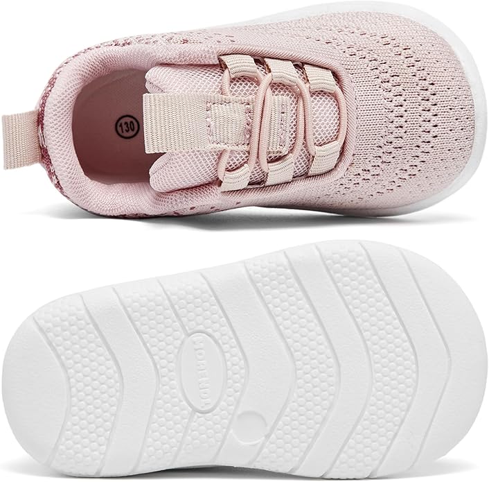MORENDL Toddler Slip On Sneakers Baby Walking Shoes Non-Slip Breathable Unisex Pink Mesh Lace-Up Athletic Sneakers Infant Running Shoes