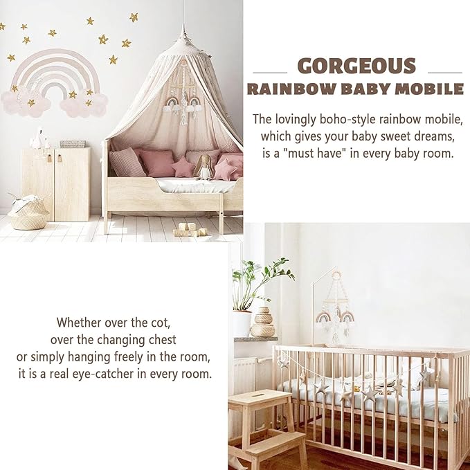 Neutral Baby Crib Mobile Nursery Cot Mobile Macrame Rainbow Baby Mobile Ceiling Mobile Newborn Shower Gift