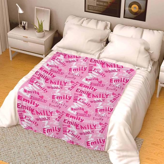 Artsadd Personalized Baby Blanket for Girls with Name, Custom Pink Baby Blankets for Kids Adults Customized Name Blankets for Infant Toddler Daughter Son Mom Dad Grandma Grandpa Christmas Birthday