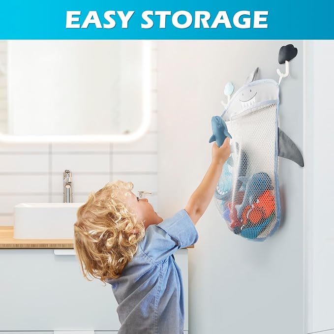 No Hole Mold Free Bath Toys for Toddlers 1-3, Water Toys for 6-12 Months Infants with Storage Bag, Baby Shark Toys for Pool, Bathtub, Beach, Shower, Tub, Kids Boys Girls
