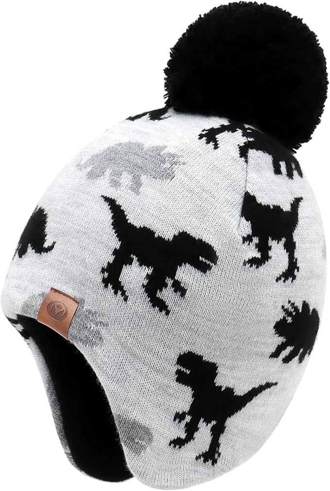 Duoyeree Kids Beanie Hat for Boys Girls Pom-pom Kint Hats Cozy Lining Winter Skull Cap