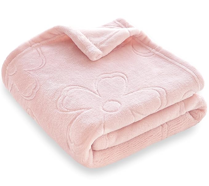 BORITAR Baby Blanket for Girls Ultra Soft Cozy Fleece Baby Blankets, Warm and Lightweight Toddler Blanket with Elegant Floral Printed for Bed Stroller Crib Travel, 30x40 Inch, Pink