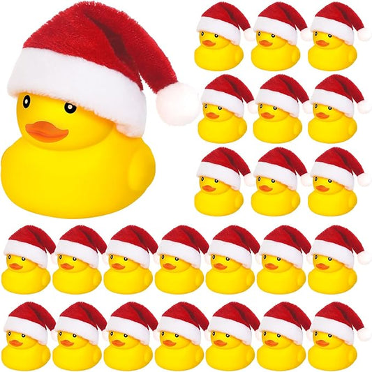 Liliful 96 Pcs Christmas Rubber Ducks with Hat Xmas Mini Rubber Ducks in Bulk Holiday Party Favors Bath Toys for Christmas Party Decor Gift (Santa Hat)