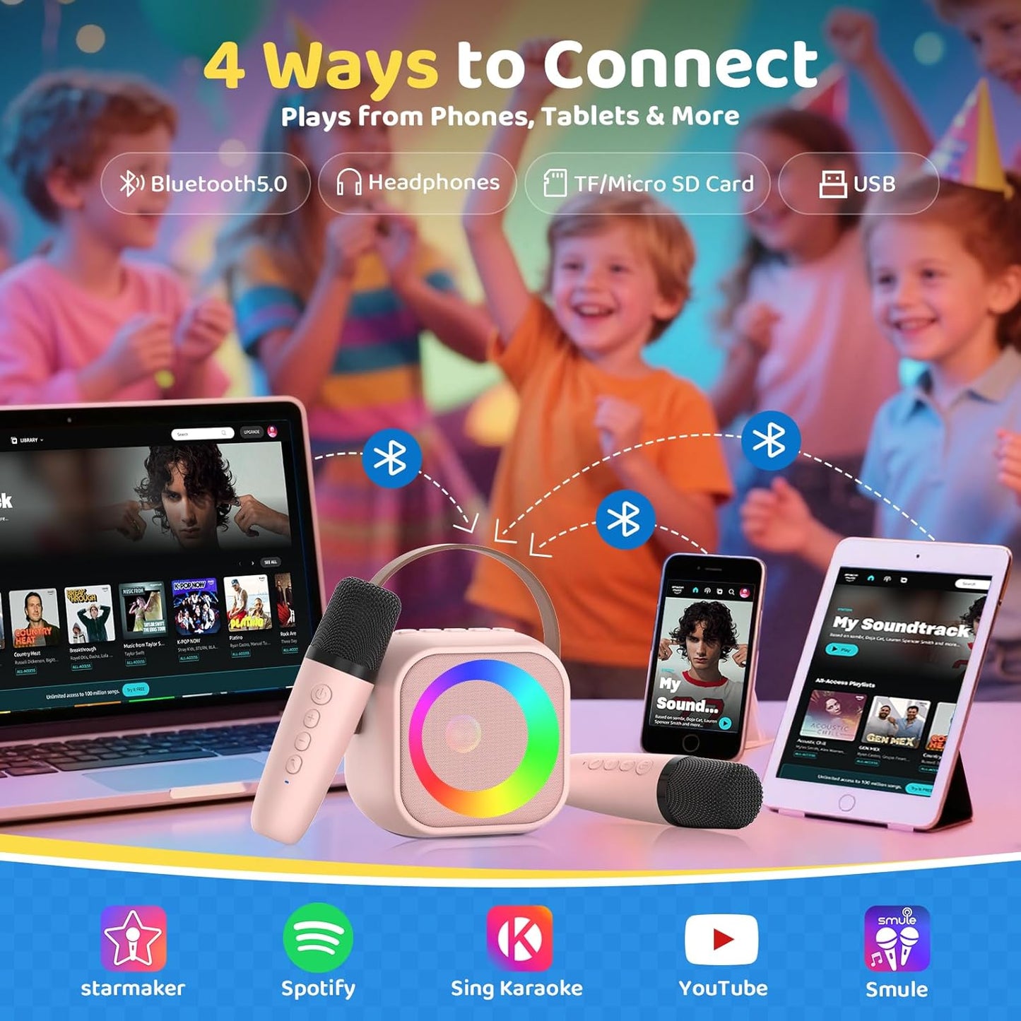 Karaoke Machine for Kids, Toys for 3-12 Years Old Girls Gifts, Kids Karaoke Microphone Machine Toy, Best Fun Christmas Birthday Gifts for 5 6 7 8 9 10 11 Years Teens Girl Boys Pink 2 Mic