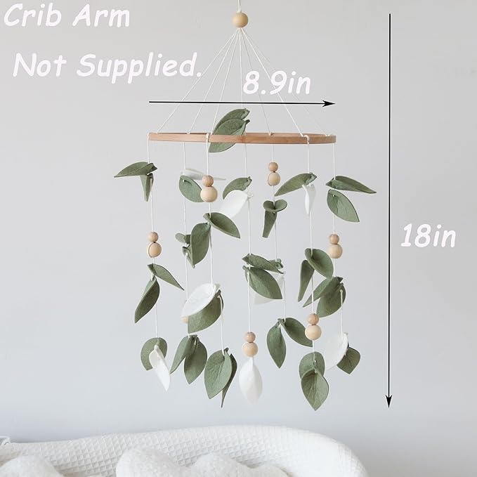 Green Leaf Crib Mobile Forest Baby Mobile for Crib Green Leaf Baby Crib Mobile with Wooden Bead Woodland Baby Mobile for Bassinet Toys Hanging