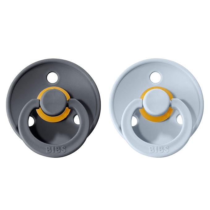 BIBS Pacifiers Colour Collection | Natural Rubber Baby Pacifier | Set of 2 BPA-Free Soothers | Made in Denmark | 18+ Months (Pack of 2) | Baby Blue/Iron
