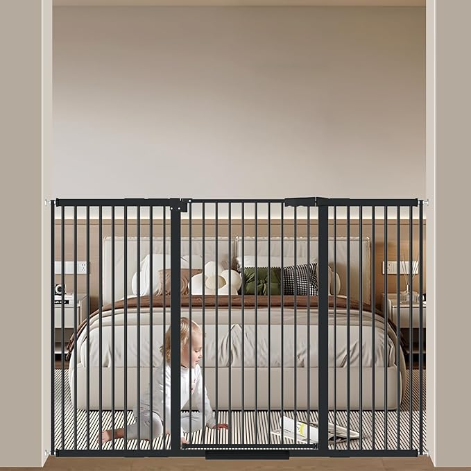 40.55" Tall 1.37" Ultra Narrow Spacing Dogs Pets Baby Gate for Doorway Safety Proof Indoor 53.74-61.61" Extra Wide Puppy Pressure Mounted No Drill Walk Through Black Metal Hallway