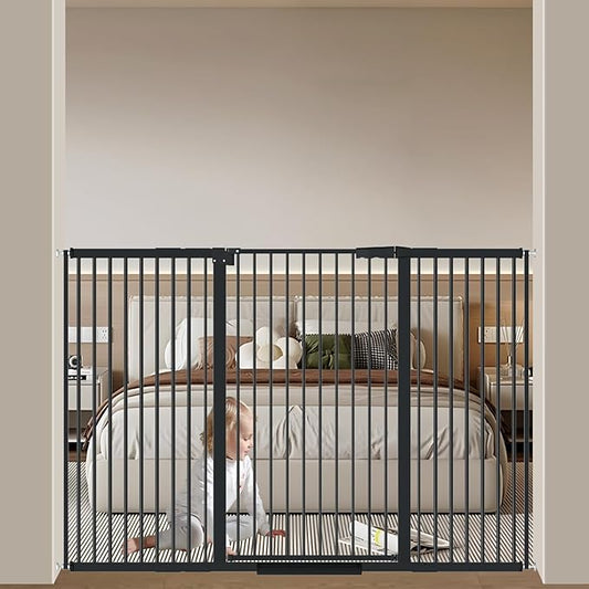 40.55" Tall 1.37" Ultra Narrow Spacing Dogs Pets Baby Gate for Doorway Safety Proof Indoor 53.74-61.61" Extra Wide Puppy Pressure Mounted No Drill Walk Through Black Metal Hallway