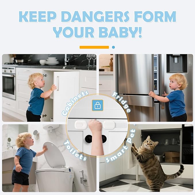 Baby Safety Strap Locks Child Safety Cabinet Proofing Child Proof Drawer Locks, Multi-Purpose Easy Install, White