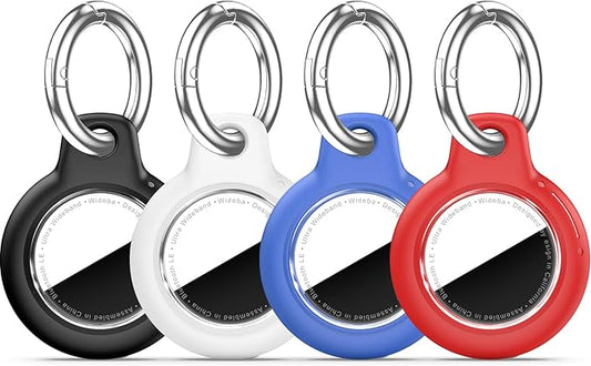 Upgrade Waterproof 4 Pack Airtags Holder with Apple Airtags Keychain, Hard PC Air Tag Case, Anti-Scratch & Shock Air tag Holder, Men's Women's Keyrings & Keychains - Black+White+Blue+Red