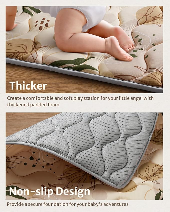 Blissful Diary Baby Play Mat, 59x59 Thick and Larger Soft Cushioned Foam Mat for Floor, Non-Slip Washable Playmat for Toddlers, Earth Tones Design