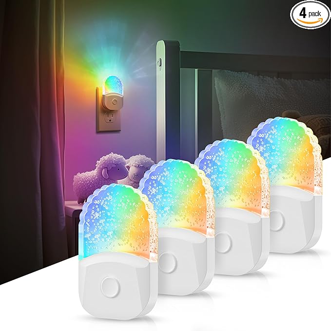 DORESshop 8-Color RGB LED Night Light Plug into Wall, 4Pack Color Changing Dusk to Dawn Night Light for Bedroom, Kids Room, Gift